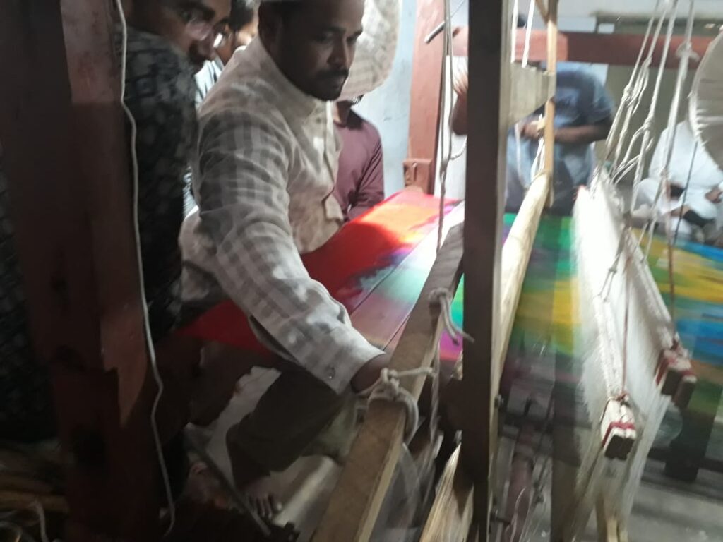 Beneficiary working on the “Leela Rojgar Handloom” at Malegaon 